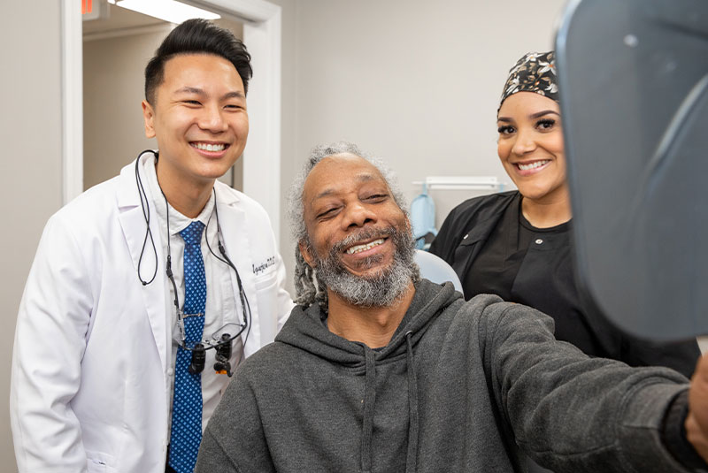 Patient Looking into mirror